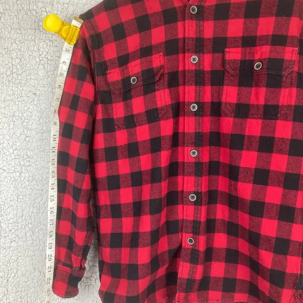 Jachs Button Shirt Mens M Red Black Plaid Thick Flannel Buffalo Check Lumberjack - Picture 8 of 11